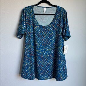 LuLaRoe Teal and Yellow Geometric- Perfect Tee